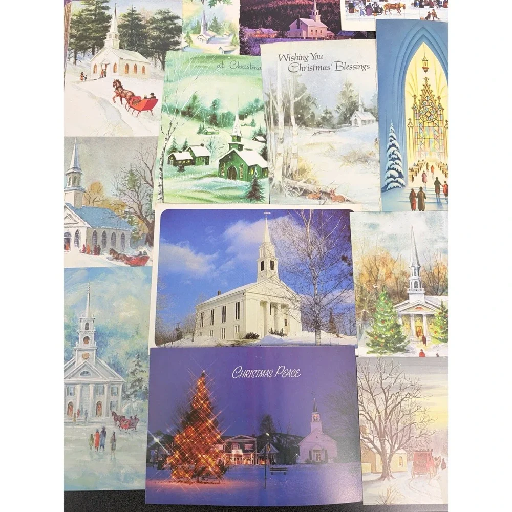 Vintage Christmas Cards Fronts ONLY Churches Cathedrals Scrapbooking Crafts 50+
